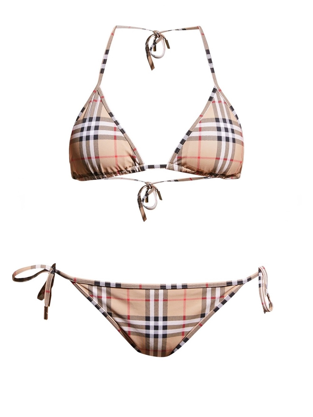 Burberry Beige Plaid Tie-Back Bikini Set Vintage Check